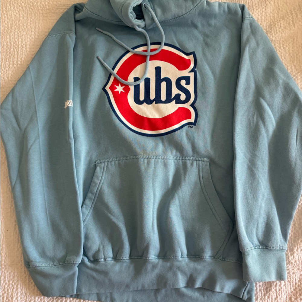 Stitches Womens Light Blue Cubs Hoodie